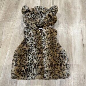 KATE SPADE Girl's Faux Fur Cheetah Vest with Hoodie Size 4 Youth